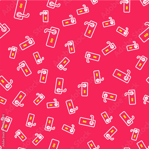 Line Door handle icon isolated seamless pattern on red background. Door lock sign. Vector