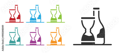 Black Bottle of wine icon isolated on white background. Wine aging. Set icons colorful. Vector