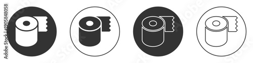 Black Toilet paper roll icon isolated on white background. Circle button. Vector