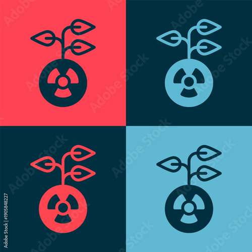 Pop art Radioactive icon isolated on color background. Radioactive toxic symbol. Radiation hazard sign. Vector