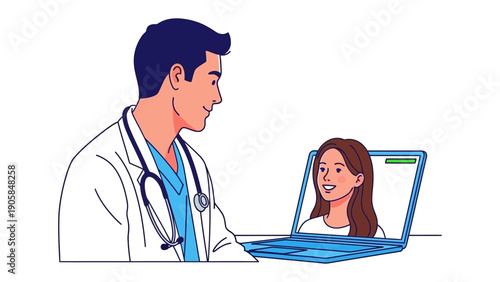 Telemedicine Consultation: A caring medical professional consults with a patient virtually, exemplifying modern healthcare convenience and accessibility.