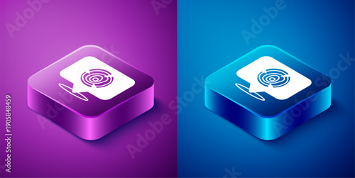 Isometric Wooden logs icon isolated on blue and purple background. Stack of firewood. Square button. Vector