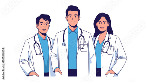 Medical Professional Teamwork: A group of dedicated medical professionals, in pristine white coats, embody care and expertise. Representing the core values of healthcare and dedication.