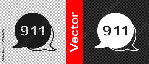 Black Telephone with emergency call 911 icon isolated on transparent background. Police, ambulance, fire department, call, phone. Vector