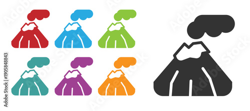 Black Volcano icon isolated on white background. Set icons colorful. Vector