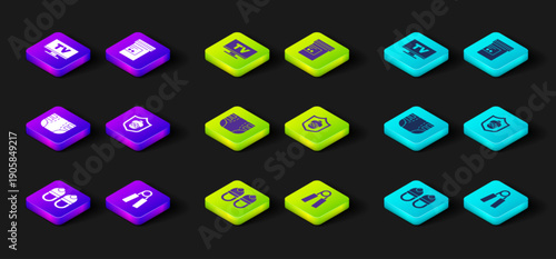 Set Slippers, Sport expander, Adult diaper, Grandmother, Medicine bottle pills and Smart Tv icon. Vector