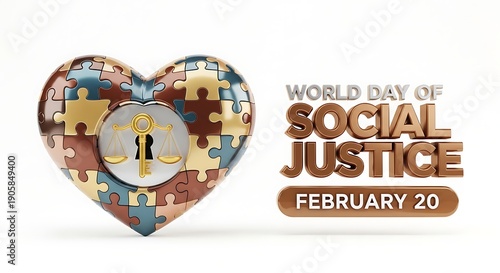 World day of social justice logo with heart shaped puzzle and date