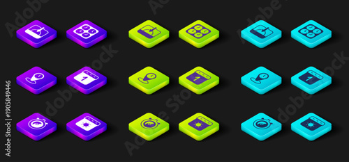 Set Stopwatch, Calendar summer, Time zone clocks, and Sunset icon. Vector