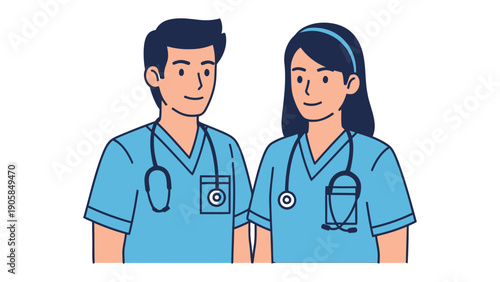 Healthcare Heroes: A pair of dedicated medical professionals, united by a shared commitment to patient well-being, stand side-by-side, ready to provide care and compassion. 