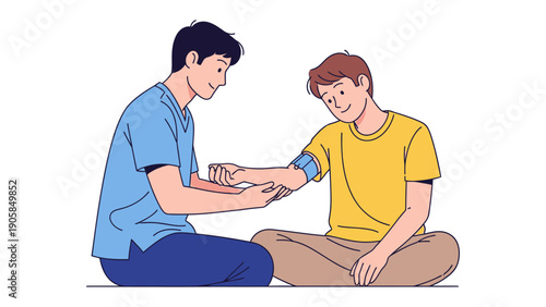 Blood Pressure Check: A healthcare professional gently takes the blood pressure of a patient, ensuring proper health and well-being.
