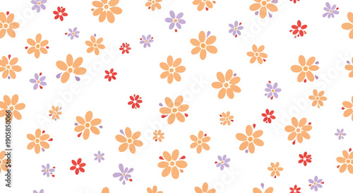 Colorful flowers pattern on white background 1.