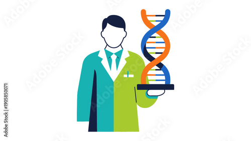 Scientist Unveiling DNA: A dedicated scientist examines a detailed representation of a DNA double helix.
