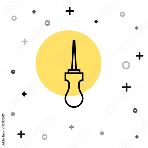 Black line Awl tool with wooden handle icon isolated on white background. Work equipment tailor industry. Random dynamic shapes. Vector