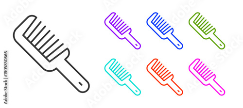 Black line Hairbrush icon isolated on white background. Comb hair sign. Barber symbol. Set icons colorful. Vector