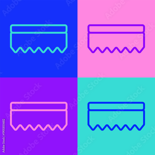 Pop art line Sponge icon isolated on color background. Wisp of bast for washing dishes. Cleaning service logo. Vector