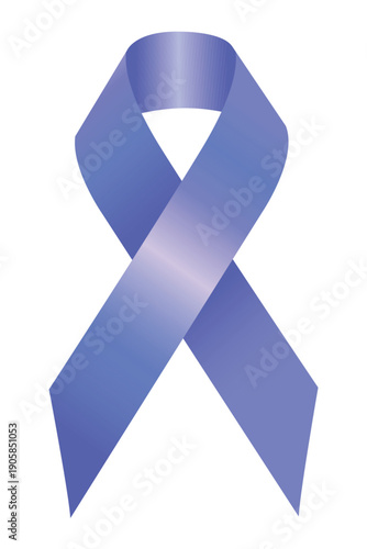 Periwinkle, lavender, light purple Cancer Awareness Ribbon Isolated on White Background. Vector Illustration.