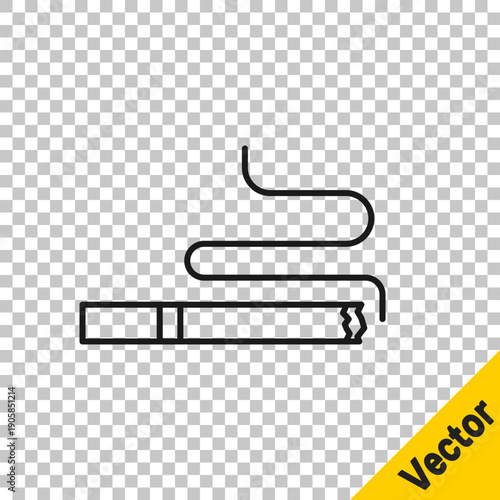 Black line Cigarette icon isolated on transparent background. Tobacco sign. Smoking symbol. Vector