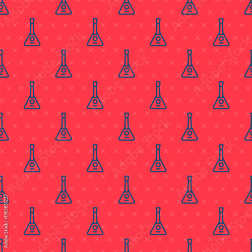 Blue line Musical instrument balalaika icon isolated seamless pattern on red background. Vector