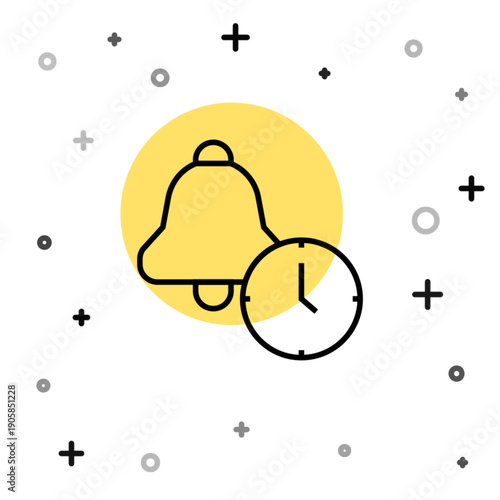 Black line Alarm clock icon isolated on white background. Wake up, get up concept. Time sign. Random dynamic shapes. Vector