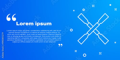 White line Oars or paddles boat icon isolated on blue background. Vector