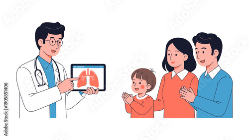 Doctor Explaining Lungs to a Family: A caring doctor explains the intricacies of the human lung to an attentive family, fostering a sense of understanding and well-being.