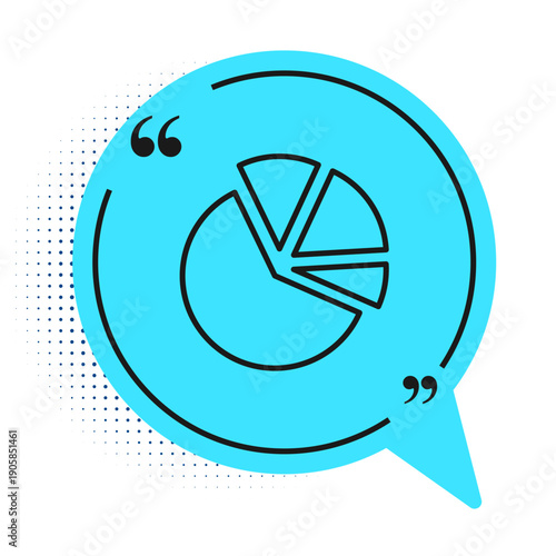 Black line Pie chart infographic icon isolated on white background. Diagram chart sign. Blue speech bubble symbol. Vector