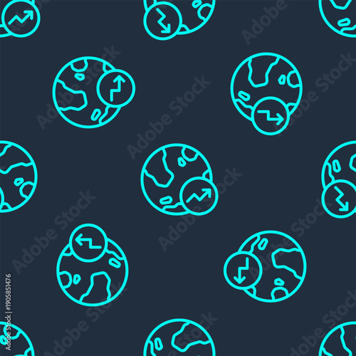 Green line Financial growth increase icon isolated seamless pattern on blue background. Increasing revenue. Vector