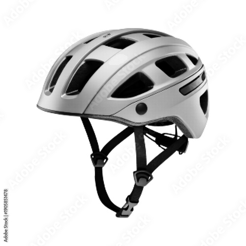 Black and white bicycle helmet illustration isolated on white background. Modern protective cycling helmet with ventilation holes, suitable for sport, urban riding, safety and mobility concepts.
