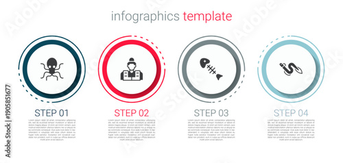 Set Octopus, Fisherman, skeleton and Eel fish. Business infographic template. Vector