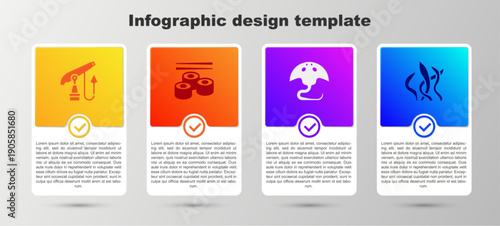 Set Fishing harpoon, Sushi, Stingray and Seaweed. Business infographic template. Vector