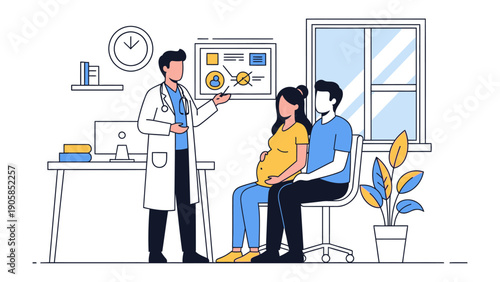 A Doctor's Consultation on Pregnancy: A medical professional advises expectant parents with the utmost care, in an environment of expertise. A moment capturing the essence of healthcare.