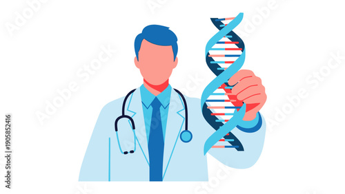 Science Doctor with DNA: A dedicated scientist holding a DNA helix in a sterile, scientific setting, embodying the essence of research and discovery.