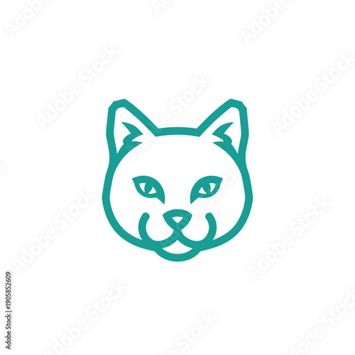 A simple, stylized teal line art illustration of a cat's face on a white background.