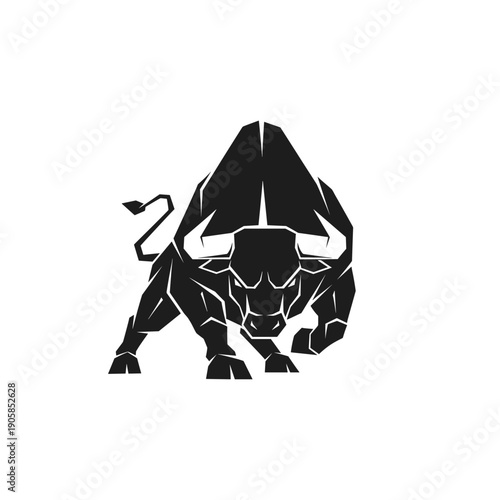A powerful, aggressive black bull charging forward with its head down and horns prominent.