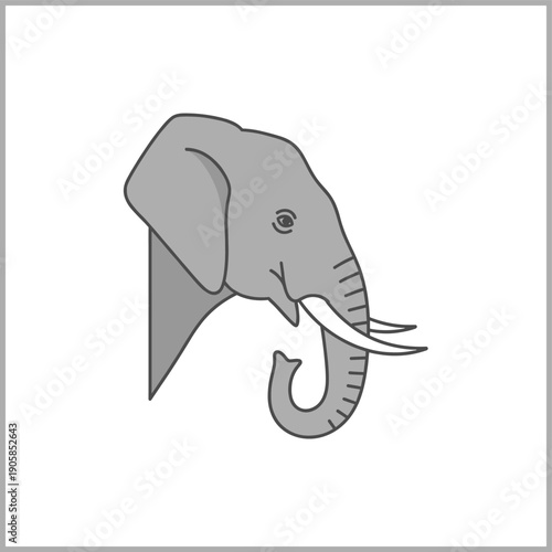 Simple line art illustration of an elephant's head in profile, showcasing its trunk and tusks against a white background.