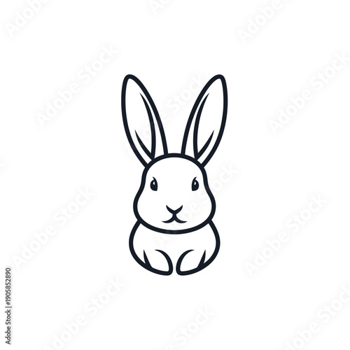 Simple black and white line art illustration of a rabbit's head and upper body, facing forward with long ears.