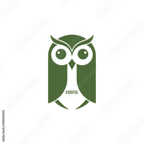 A minimalist green owl logo with a hex code displayed on its chest.