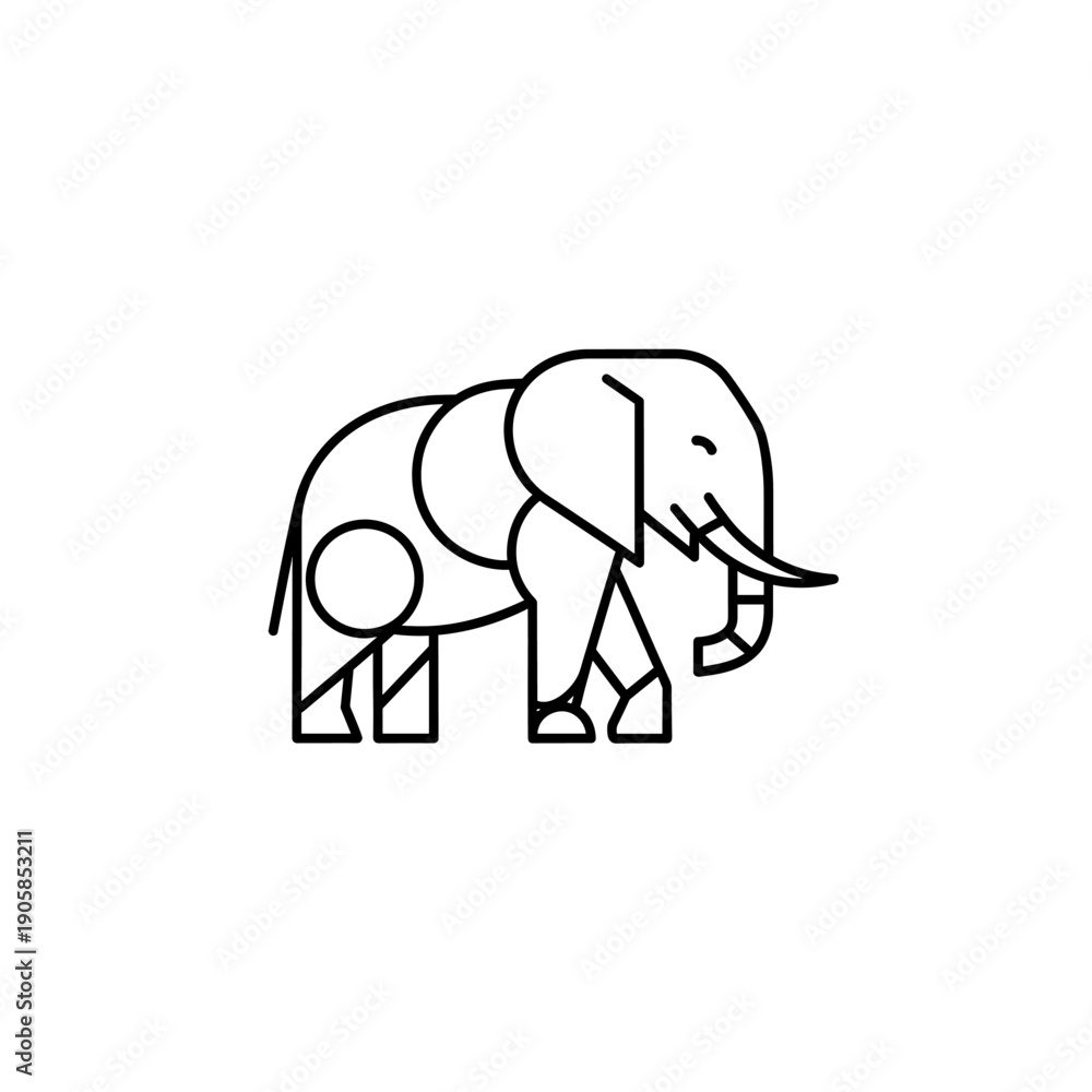 Fototapeta premium A minimalist black and white line art illustration of an elephant walking.