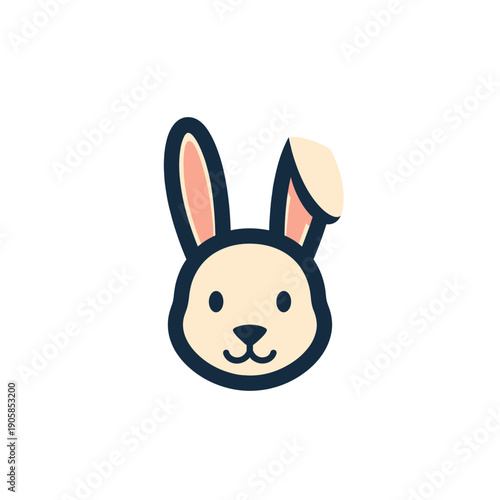 Cute cartoon rabbit head illustration with cream fur and dark blue outline on a white background.