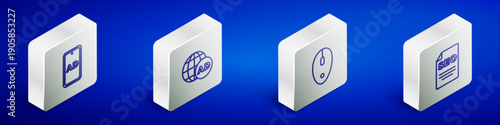 Set Isometric line Advertising, , Computer mouse and SEO optimization icon. Vector