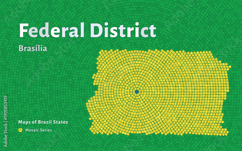 Federal District Map in Mosaic Pattern with Capital Brasília