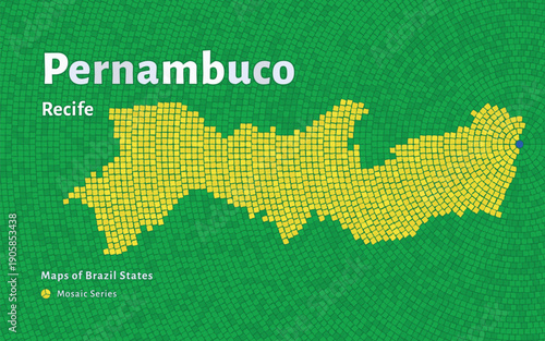 Pernambuco Map in Mosaic Pattern with Capital Recife