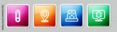 Set line Safety pin, Leather, Thimble for sewing and . Colorful square button. Vector