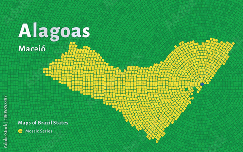 Alagoas Map in Mosaic Pattern with Capital Maceió