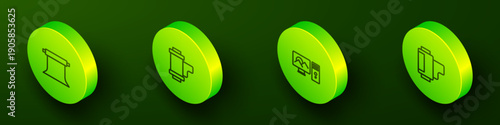 Set Isometric line Empty photo studio, Camera roll cartridge, Photo retouching and icon. Vector