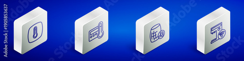 Set Isometric line Thermostat, , Voice assistant and Smart coffee machine icon. Vector