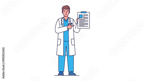 Medical Professional's Presentation: A healthcare professional, showcasing a detailed medical report, conveys expertise and clarity in a clean, modern style. 