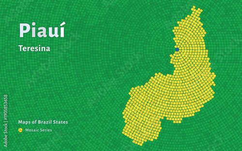 Piauí Map in Mosaic Pattern with Capital Teresina