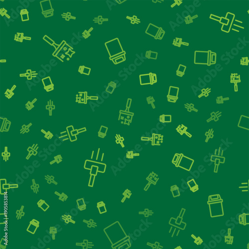 Set line Rubber cleaner for windows, Vacuum and Trash can on seamless pattern. Vector