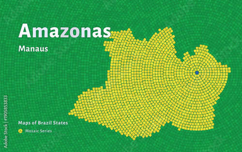 Amazonas Map in Mosaic Pattern with Capital Manaus